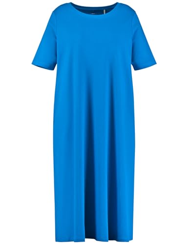 Samoon Damen Shirtkleid aus schwerem Interlock-Jersey Kurzarm unifarben wadenlang Digital Blue 46 von Samoon