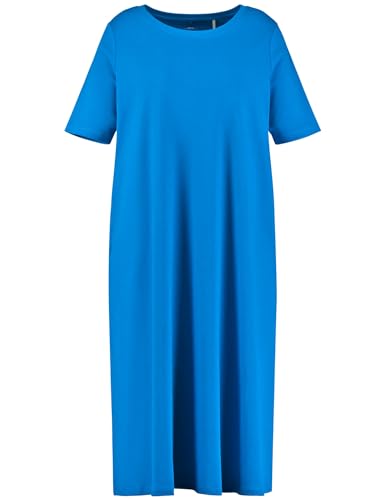 Samoon Damen Shirtkleid aus schwerem Interlock-Jersey Kurzarm unifarben wadenlang Digital Blue 50 von Samoon