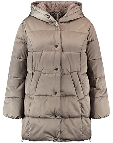 Samoon Damen Steppjacke mit kuscheliger Kapuze Langarm, Ärmelbündchen unifarben Nordic Taupe 44 von Samoon