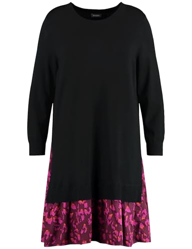 Samoon Damen Strickkleid mit Saumvolant Langarm, Strickbündchen unifarben kniebedeckend Black 44 von Samoon
