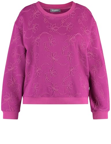 Samoon Damen Sweatshirt mit Kordelapplikation Langarm, Ärmelbündchen unifarben Amazing Pink Gemustert 46 von Samoon