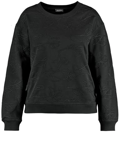 Samoon Damen Sweatshirt mit Kordelapplikation Langarm, Ärmelbündchen unifarben Black Gemustert 50 von Samoon