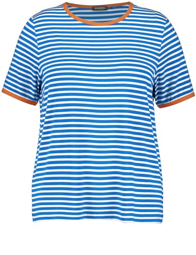 Samoon Damen T-Shirt mit Ringel-Dessin Kurzarm gestreift Digital Blue - White Ringel 50 von Samoon