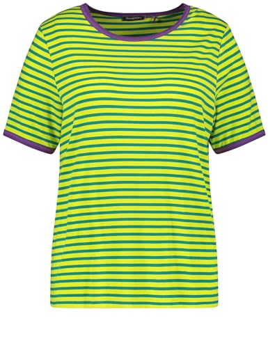 Samoon Damen T-Shirt mit Ringel-Dessin Kurzarm gestreift Lemon - Galactic Green Ringel 50 von Samoon