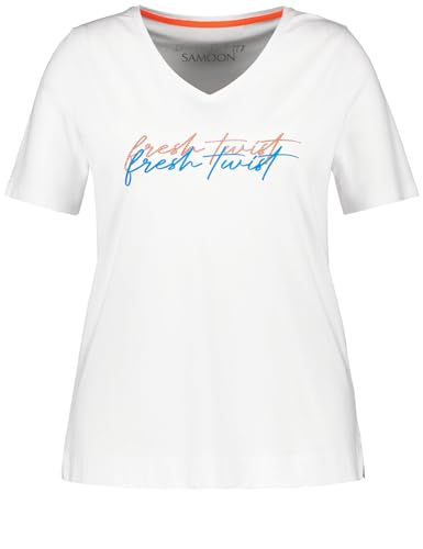 Samoon Damen T-Shirt mit verziertem Letterprint Kurzarm Frontprint White Gemustert. 54 von Samoon