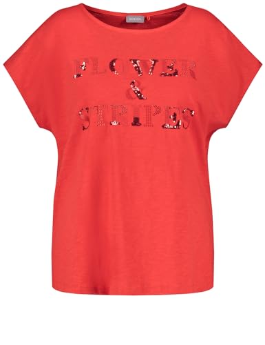 Samoon Damen T-Shirt mit verziertem Wording überschnittene Schultern, Kurzarm unifarben, Frontprint Power Red Gemustert 52 von Samoon