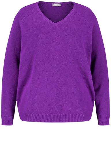 Samoon Damen Wärmender Basic Pullover mit V-Ausschnitt Langarm, Raglanarm, Ärmelbündchen unifarben Magic Purple 52 von Samoon