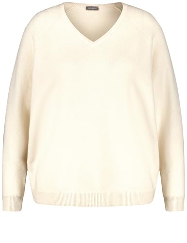 Samoon Damen Wärmender Basic Pullover mit V-Ausschnitt Langarm, Raglanarm, Ärmelbündchen unifarben Pearl 44 von Samoon