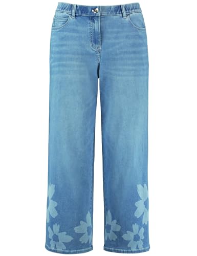 Samoon Damen Weite 7/8 Jeans mit Flower-Bleachings unifarben, floral 7/8 Länge Sky Blue Denim 50 von Samoon