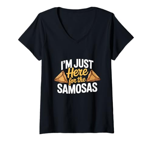 Damen Ich bin nur wegen des indischen Essens auf Samosas hier T-Shirt mit V-Ausschnitt von Samosa Indian Food