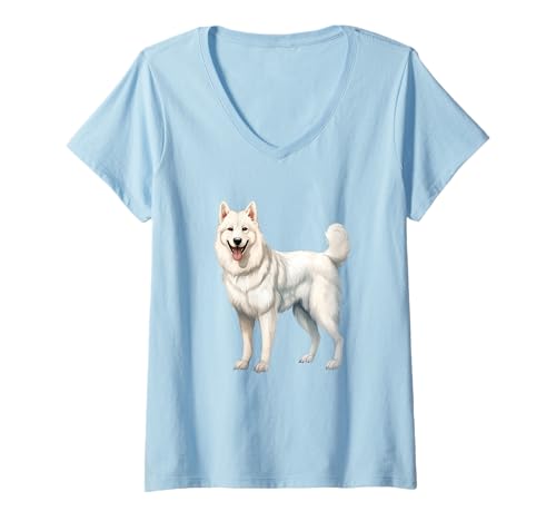 Damen Majestätischer weißer Samojeden-Hundeliebhaber, Hundebesitzer T-Shirt mit V-Ausschnitt Damen Majestätischer weißer Samojeden-Hundeliebhaber, Hundebesitzer T-Shirt mit V-Ausschnitt von Samoyed Dog Fan Products