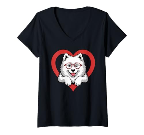 Damen Heart Samoyed Glasses Sammies T-Shirt mit V-Ausschnitt Damen Heart Samoyed Glasses Sammies T-Shirt mit V-Ausschnitt von Samoyed Dog Lover Gifts