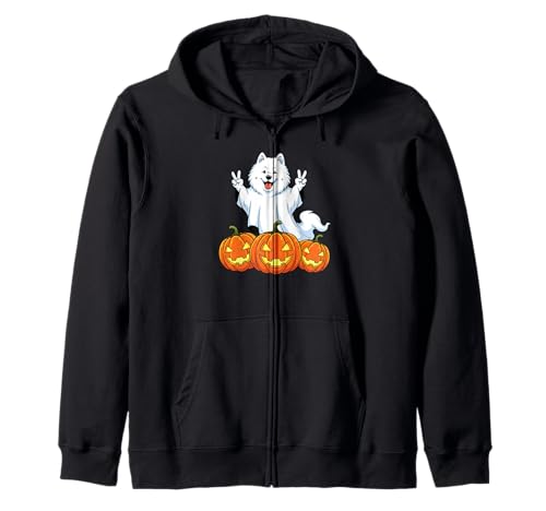 Lustiger Samojede-Geist Kürbis Boo Halloween Kinder Herren Damen Kapuzenjacke von Samoyed Dog Lovers Halloween Ghost Pumpkin Outfits