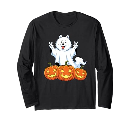 Lustiger Samojede-Geist Kürbis Boo Halloween Kinder Herren Damen Langarmshirt von Samoyed Dog Lovers Halloween Ghost Pumpkin Outfits
