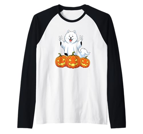 Lustiger Samojede-Geist Kürbis Boo Halloween Kinder Herren Damen Raglan von Samoyed Dog Lovers Halloween Ghost Pumpkin Outfits