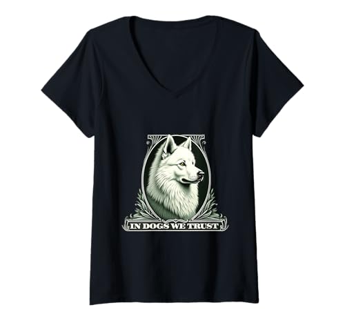 Damen In Samoyed We Trust Funny Vintage Samoyed Dog T-Shirt mit V-Ausschnitt Damen In Samoyed We Trust Funny Vintage Samoyed Dog T-Shirt mit V-Ausschnitt von Samoyed Fun Designs