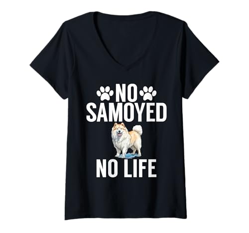 Damen Kein Samojede, kein Leben, Samojede T-Shirt mit V-Ausschnitt Damen Kein Samojede, kein Leben, Samojede T-Shirt mit V-Ausschnitt von Samoyed Gifts