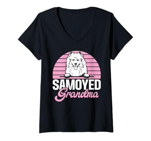 Damen Samojede Oma T-Shirt mit V-Ausschnitt Damen Samojede Oma T-Shirt mit V-Ausschnitt von Samoyed Gifts