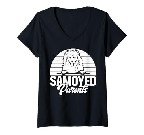 Damen Samojeden Eltern T-Shirt mit V-Ausschnitt von Samoyed Gifts