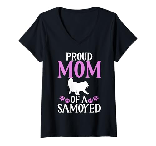 Damen Stolze Mutter eines Samojeden T-Shirt mit V-Ausschnitt von Samoyed Gifts