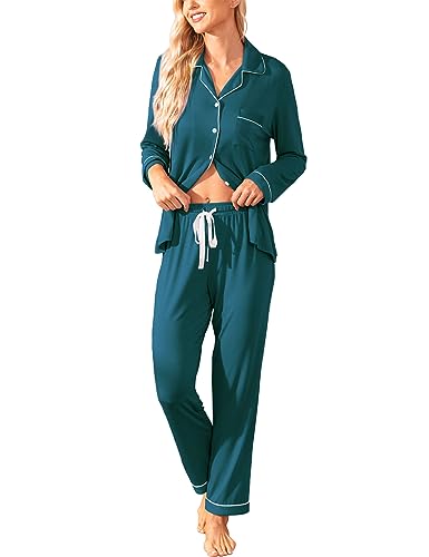 Samring Pyjama-Set für Damen, langärmelig, Nachtwäsche, Knopfleiste, weich, Loungewear, Pyjama-Set für Damen, S-XXL, Grün , S von Samring