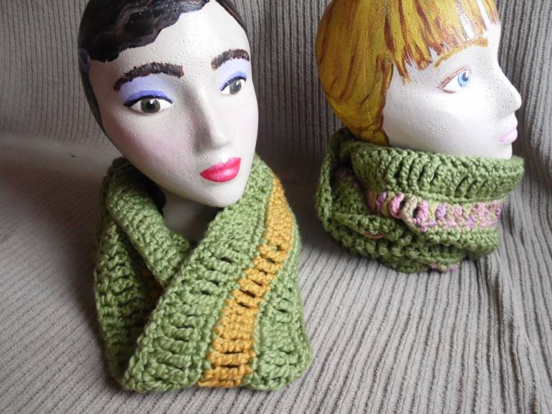 Bio Baumwolle Kleidung Infinity Schal, Pistazien Grün & Senfgelb, Streifen Frühlingsmode Schal von SamsCrochet