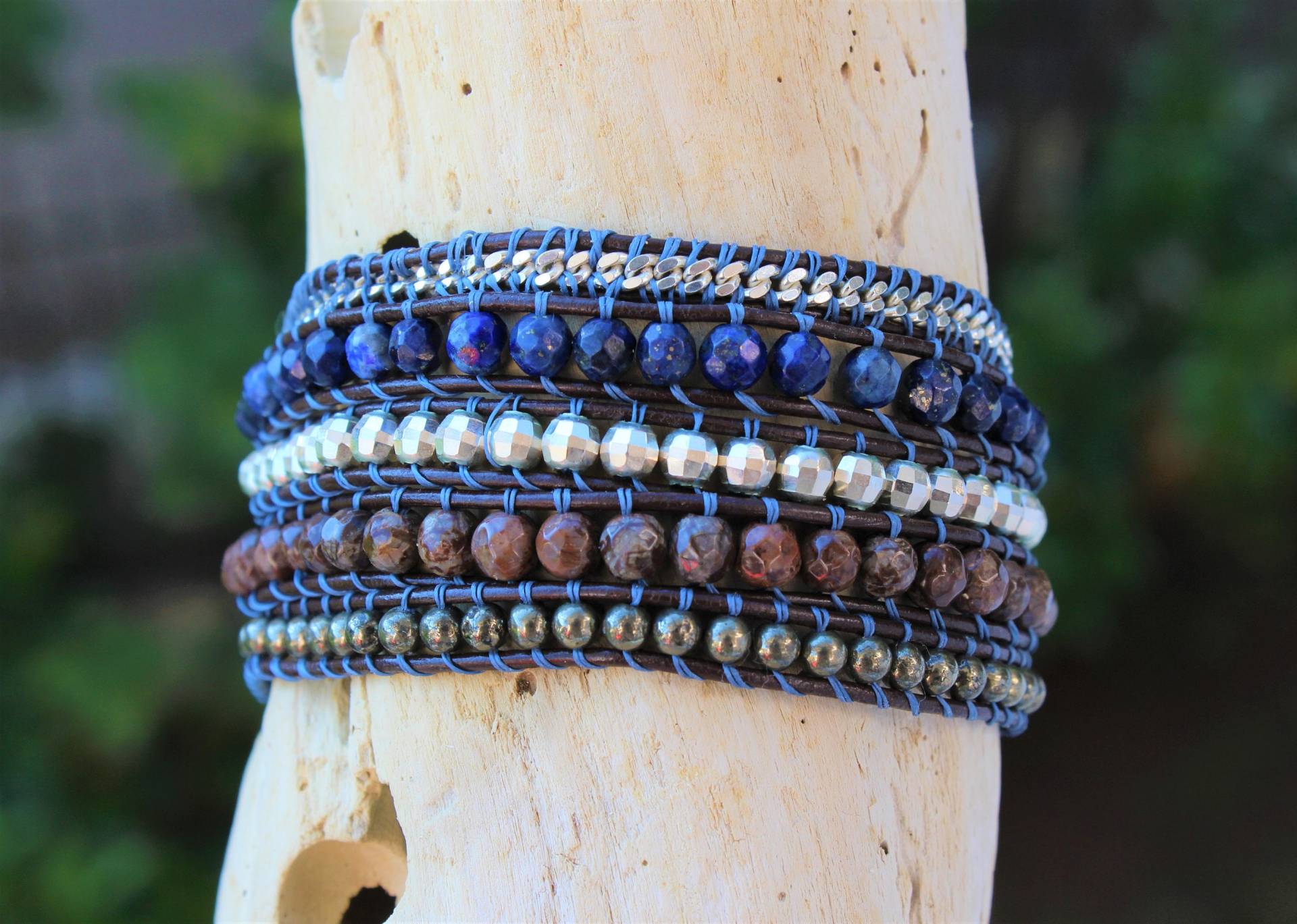 Lapis Lazuli Jaspis Leder Wickelarmband Akzente Aus 925Er Silber von SamsabyElena