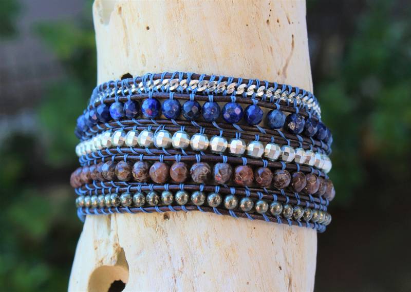 Lapis Lazuli Jaspis Leder Wickelarmband Akzente Aus 925Er Silber von SamsabyElena