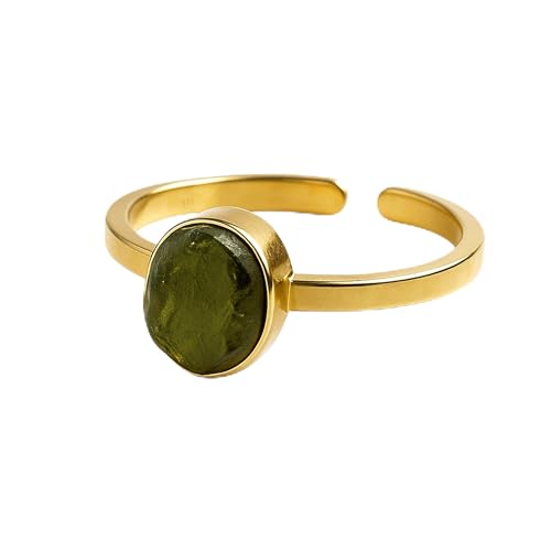 Samsara Moldavit Stein | Ring Silber 925 - Damen Ring mit Moldavit Naturstein Meteorit Kosmische Energie - Geschenkbox mit Zertifikat, Silber, Moldavit von Samsara