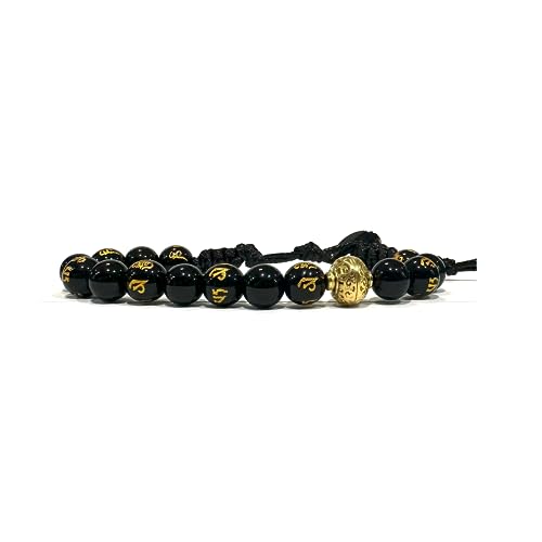 Samsara Tibetisches Buddhistisches Armband, Verstellbare Länge, Mystisches Glücksbringer-Schmuckstück - Hochfestes gewachstes Baumwollband (GLÄNZENDER SCHWARZER ONYX UND MANTRA) von Samsara