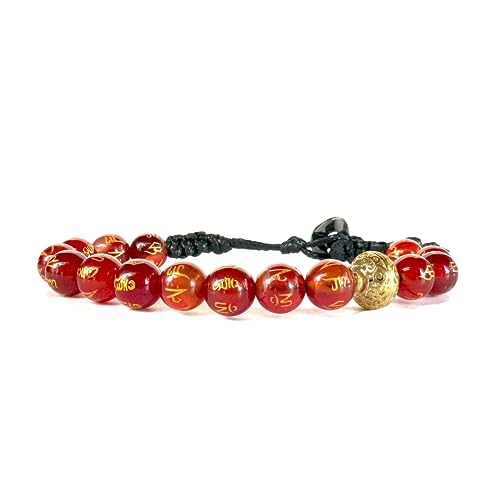 Samsara Tibetisches Buddhistisches Armband, Verstellbare Länge, Mystisches Glücksbringer-Schmuckstück - Hochfestes gewachstes Baumwollband (ROTER ACHAT MIT MANTRA) von Samsara