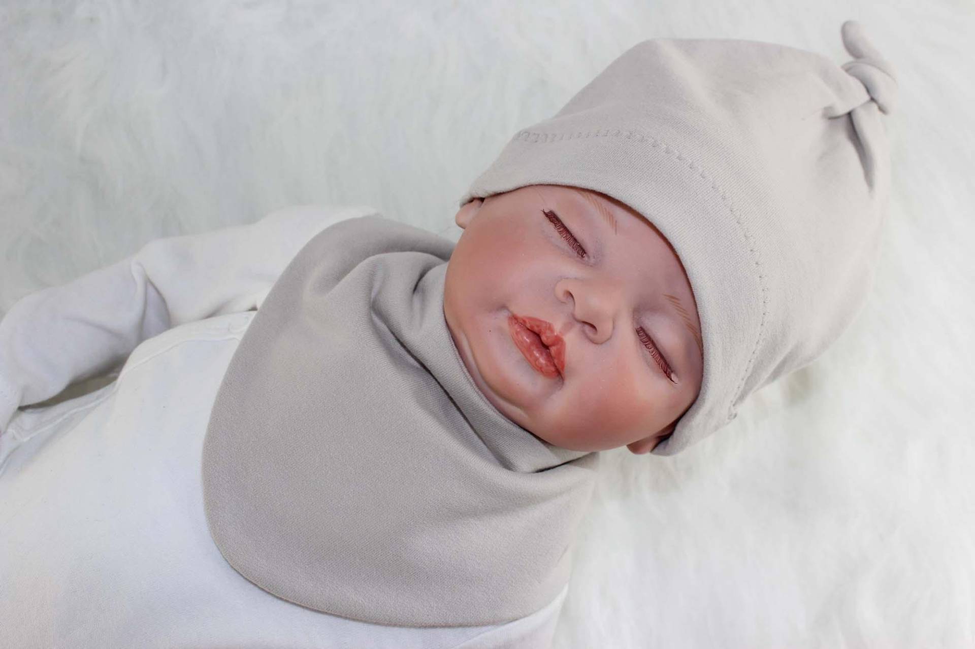 Mütze Halstuch Baby Kind, Beige, Knotenmütze, Dreieckstuch, Jersey von SamsitaDesign