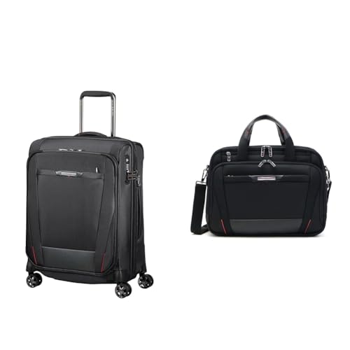 Samsonite Pro-DLX 5 - Spinner S Erweiterbar Handgepäck, 55 cm, 40.5/51.5 L, Schwarz (Black) & Pro-DLX 5-15,6 Zoll Erweiterbar Laptoptasche von Samsonite