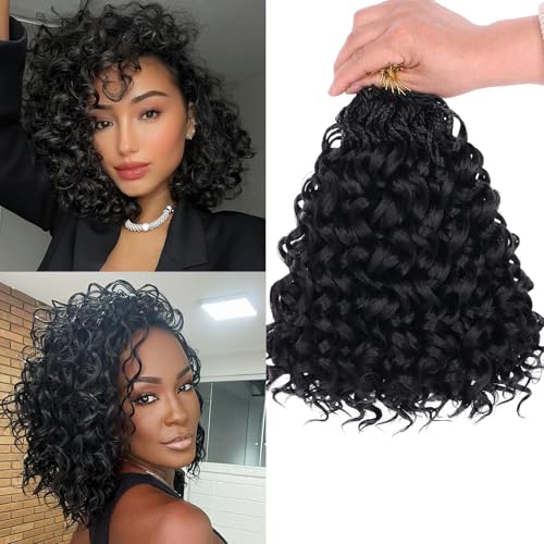 Samtress 10 Inch Gogo Curl Crochet Hair 8 Packs Ocean Wave Crochet Hair Extensions Natural Black Pre Looped Deep Twist Braids Goddess Box Braids Short Curly Water Wave Synthetic for Women (#1B) von Samtress