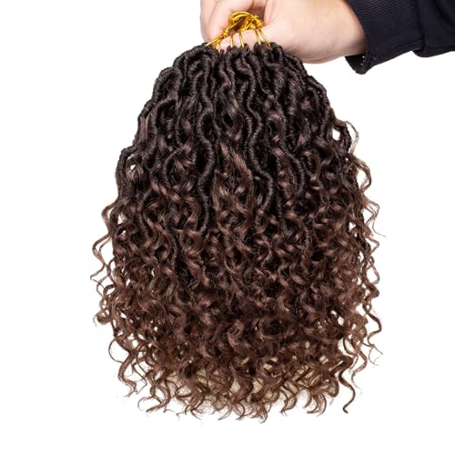 Samtress 10 Inch Pre-looped Goddess Locs Crochet Hair with Curly Ends 8 Packs 12 Srtands/Pack Bohemian Soft Faux Locs Wavy Braiding Hair Extensions Boho Style Synthetic for Women (Omber Brown) von Samtress