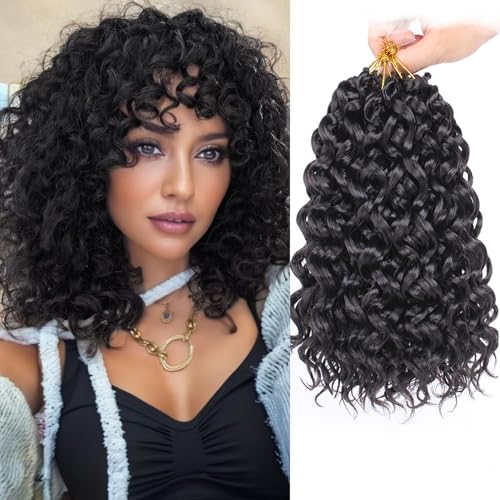 Samtress 10 Inch Short Curly Crochet Hair 8 Packs GoGo Curl Crochet Hair for Women Water Wave Crochet Braids Synthetic Natural Black Deep Twist Braiding Hair Extensions (#1B) von Samtress
