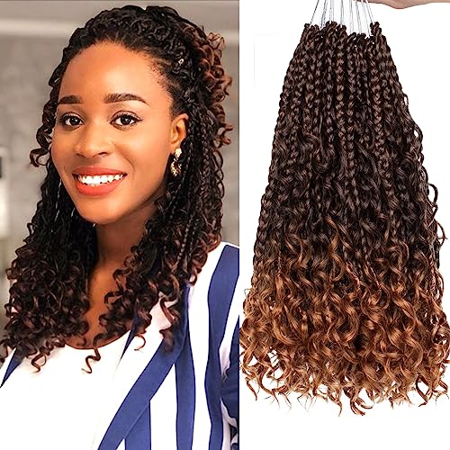 Samtress 10 Zoll Ombre Brown Boho Box Braids Crochet Hair 8 Packs Pre Looped Goddess Box Braids with Curly Ends Messy Synthetic Braiding Hair for Women (#T30) von Samtress