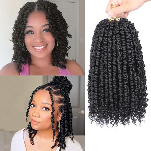 Samtress 10 Zoll Passion Twist Crochet Hair 8 Packs Short Pre-twisted Passion Twist Hair Water Wave Crochet Braids Synthetic Black Prelooped Curly Twist Braiding Hair Extensions for Women (#1B) von Samtress
