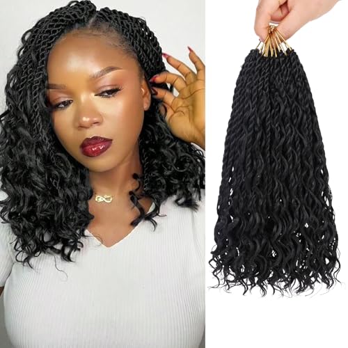 Samtress 10 Zoll Senegalese Twist Crochet Hair with Curls 9 Packs Boho Island Twist Crochet Braids with Curly Ends Natural Black Pre Looped Goddess Hair Extensions for Women (#1B) von Samtress