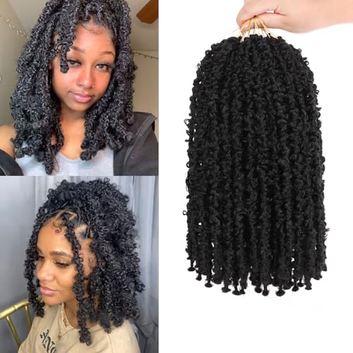 Samtress 12 Zoll Distressed Faux Locs Crochet Braids Natural Black 6 Packs Butterfly Locs Crochet Hair Extension Pre-Looped Soft Faux Locs Braiding Hair for Women (#1B) von Samtress