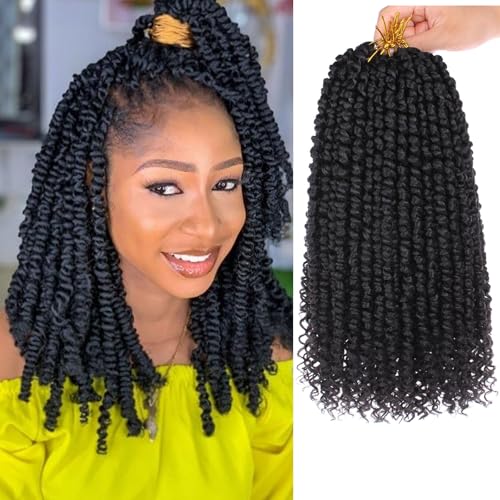 Samtress 12 Zoll Pretwisted Passion Twist Hair 8 Packs Natural Black Pre Looped Passion Twist Crochet Hair Water Wave Crochet Braids Synthetic Short Curly Braiding Hair Extensions for Women (#1B) von Samtress