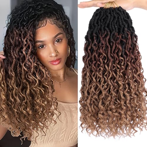 Samtress 14 Inch Goddess Locs Crochet Hair 8 Packs Faux Locs Crochet Braids with Curly Ends Pre-looped River Locs Crochet Braids Bohemian Hippie Locs Synthetic Braiding Hair for Women (#1B/30/27) von Samtress