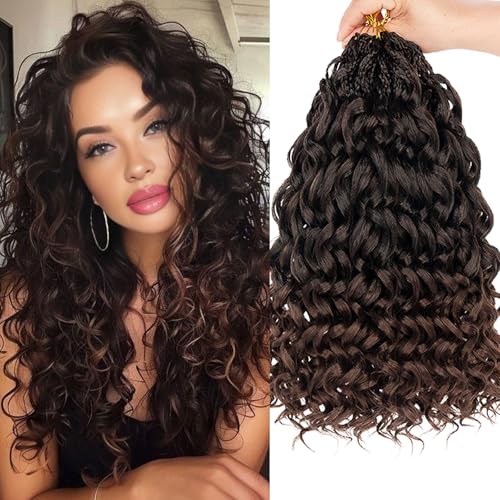 Samtress 14 Inch Gogo Curl Crochet Hair 8 Packs Ocean Wave Crochet Hair Ombre Brown Pre Looped Deep Twist Short Curly Bohemian Crochet Box Braids Synthetic Water Wave Braiding Hair for Women (#T30) von Samtress