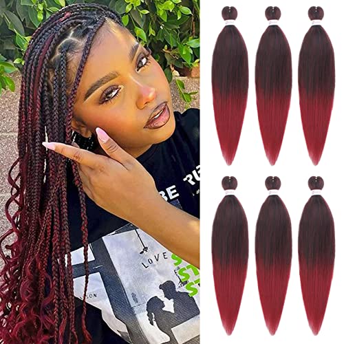 Samtress 16 Inch Pre Stretched Braiding Hair 6 Packs Ombre Burgundy Easy Braid Soft Yaki Texture Kanekalon Synthetic Braiding Hair Extensions for Women Hot Water Setting Crochet Braids (#1B/900) von Samtress
