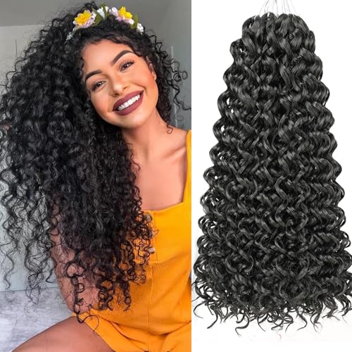 Samtress 18 Inch GoGo Curl Crochet hair 8 Packs Water Wave Crochet Hair Natural Black Bohemian Crochet Braids Synthetic Deep Wave Braiding Hair Extensions for Women (#1B) von Samtress