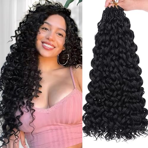 Samtress 18 Inch Gogo Curl Crochet Hair 8 Packs Pre Looped Ocean Wave Crochet Hair Natural Black Deep Twist Goddess Box Braids with Curly Water Wave Synthetic Braiding Hair Extensions for Women (#1B) von Samtress