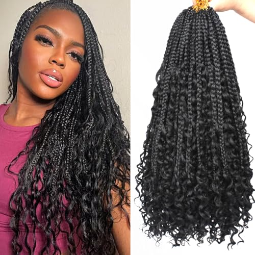 Samtress 18 Zoll Boho Box Zöpfe Crochet Haar 8 Packs natürliche schwarze Göttin Box Zöpfe mit lockigen Enden Pre Looped böhmischen Box Zöpfe unordentlich synthetischen Flechten Haar für Frauen (#1B) Samtress 18 Zoll Boho Box Zöpfe Crochet Haar 8 Packs natürliche schwarze Göttin Box Zöpfe mit lockigen Enden Pre Looped böhmischen Box Zöpfe unordentlich synthetischen Flechten Haar für Frauen (#1B) von Samtress