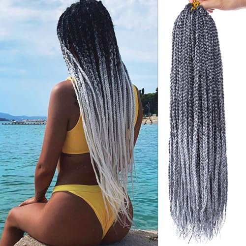 Samtress 18 Zoll Box Braids Häkelhaar, 8 Packungen, Schatten, Grau, Pre-looped Knotless Medium 3X Braids 144 Strands Boho Braids Hair Extensions Goddess Box Braids Haken Hair for Woman (#TGrey) von Samtress