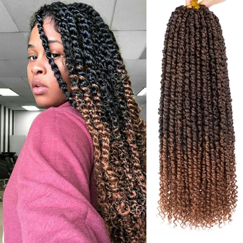 Samtress 18 Zoll Pretwisted Passion Twist Hair 8 Packs Bohemian Synthetic Hair Extensions with Curl Ends Brown Pre Looped Water Wave Corchet Braids for Women (#T30) von Samtress