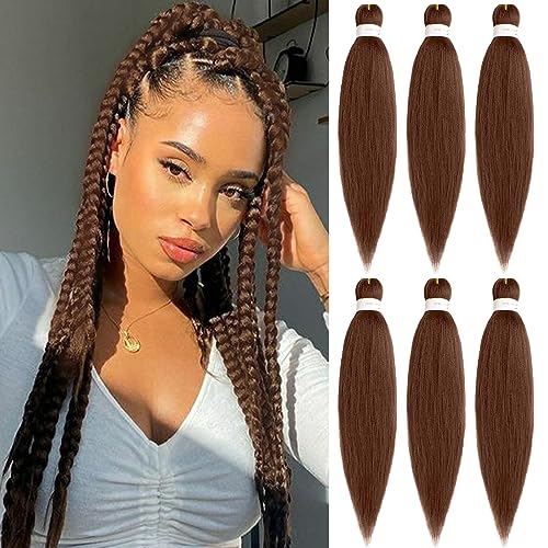 Samtress 20 Inch 6 Packs Pre Stretched Braiding Hair Dark Brown EZ Braid Yaki Texture Kanekalon Synthetic Braiding Hair Extensions for Crochet Braids Hot Water Setting Easy Braid for Women (#30) von Samtress